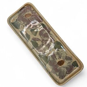 Chatham Pottery 2007 Hand Painted Floral Stoneware Tray Vanity Jewelry Dish